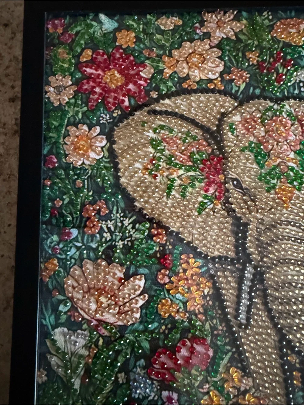 Sparkly Diamond Art Elephant Floral Wall Art